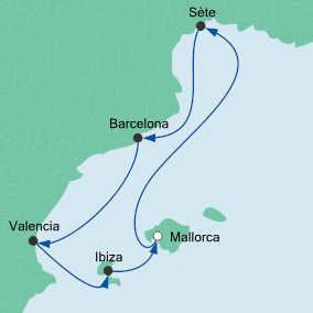 Route AIDA Spanien Frankreich 1 und Mallorca