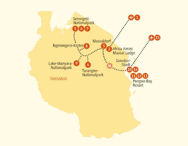 Rhino4You, Tansania Safari und Sansibar, Reiseplan